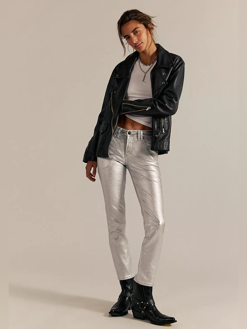 WeTheFree Oracle Metallic Low-Rise Jeans